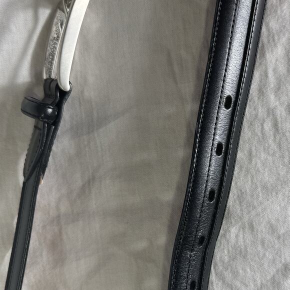 Johnston & Murphy Mens Black Leather Dress Belt SZ 36 Edge Raised Channel Stitch - Picture 5 of 8